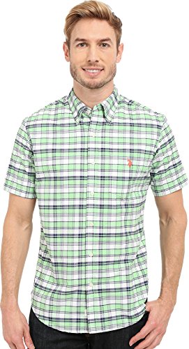 U.S. Polo Assn. Men's Short Sleeve Slim Fit Plaid Pin Point Oxford Sport Shirt