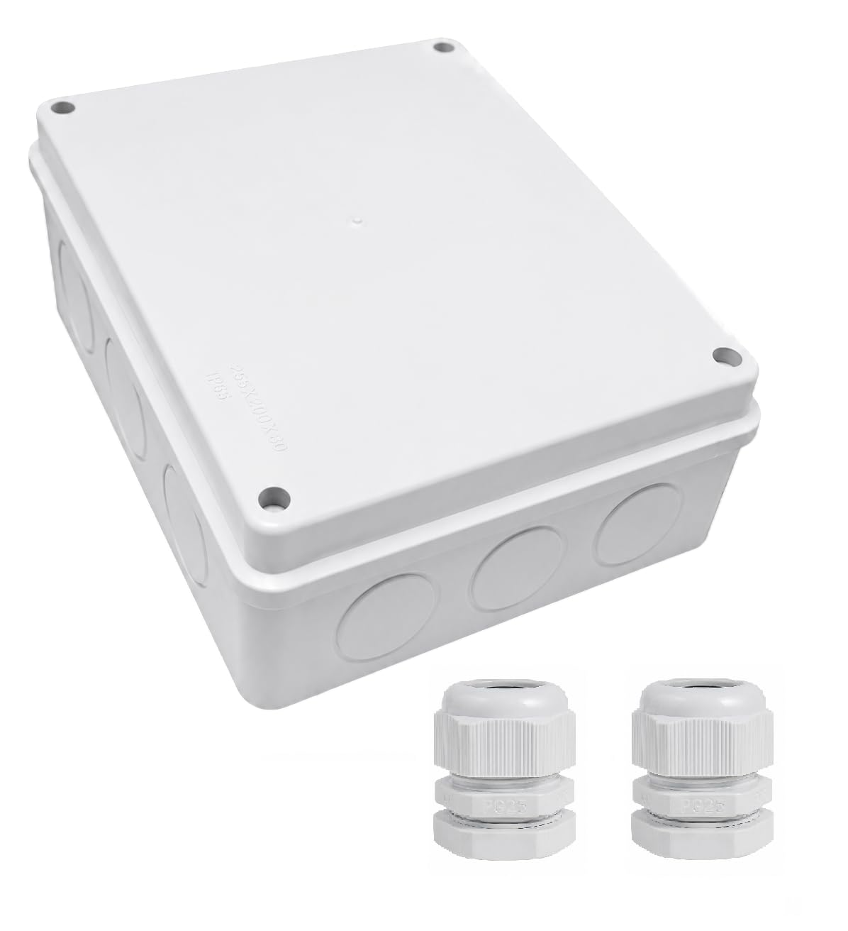 ABS Waterproof Junction Box 255x200x80 mm with 2 PG25 Polyamide Cable Gland | Outdoor Electrical Enclosure for CCTV Camera Wiring, cable termination & Cable Protection (JJB-255)-image-3