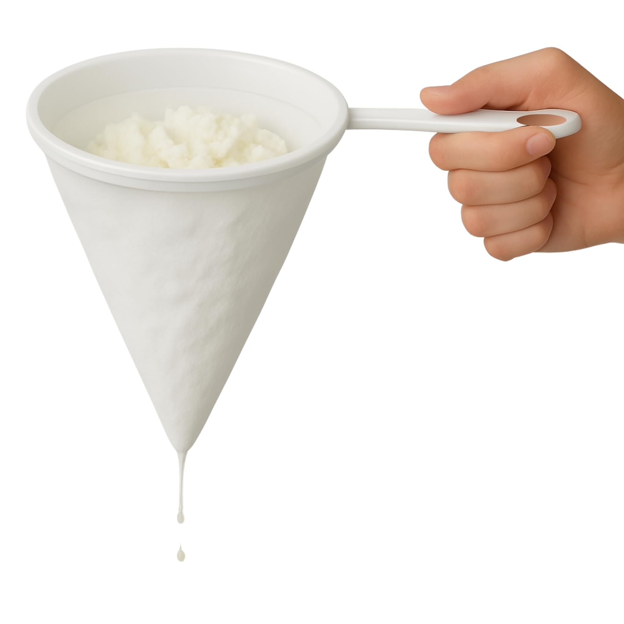 Colador de Cocina Multiuso de Tela, Colador kefir, Utensilio para colar cafe, Filtro Eficiente para Aceite y Jugos, Mango de plástico, Con 2 ganchos de sujeción, Diámetro del colador 10 cm - imagen 1