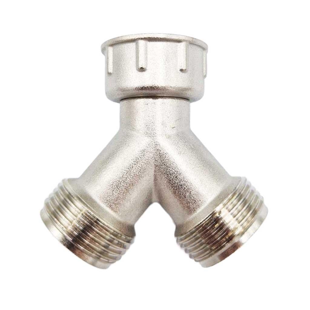 Pepte Women's Brass With Silver Finish Brass Metal Washing Machine Y Piece 3/4 Splitter 2 Way Hose Connector 3/4