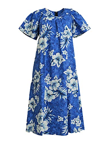 Cracking Hibiscus Blue Cotton Hawaiian Midi Muumuu Dress - Small at Amazon  Women's Clothing store