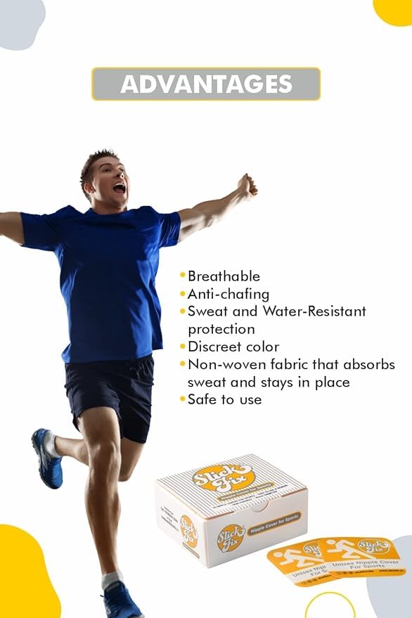 Image of SLICKFIX Sports Nipple Covers for Men's Anti-Chafing for Runners, Nipple Tape, Nip Protectors, Nipple Stickers,