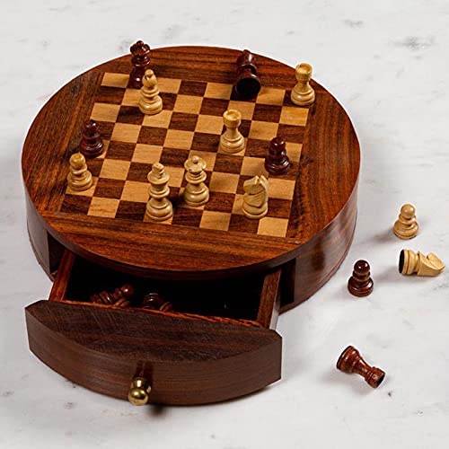 Chehoma - Gioco di scacchi rotondo in legno, 18 x 5 cm