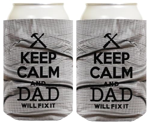 Funny Beer Coolie Keep Calm Dad Will Fix It Father's Day Gift for Dad or Grandpa 2 Pack Can Coolie Drink Coolers Coolies Duct Tape