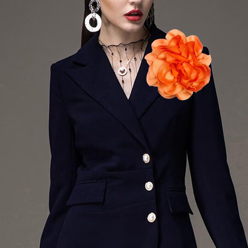 Image of Dainty Fabric Rose & Camellia Flower Oversized Brooch Pins & Hair Clip - Large Lapel Pin, 4.3in /7.5in