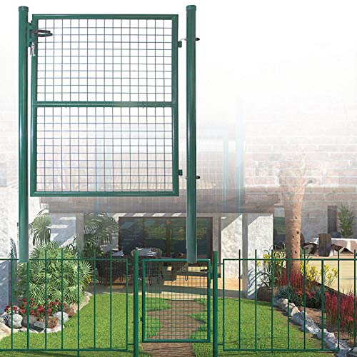 SAILUN 100 x 100 cm Gartentür Gartentor Hoftür Zauntür Gartenpforte, Dunkelgrün Wellengitter Einzeltor Inkl. Schloss