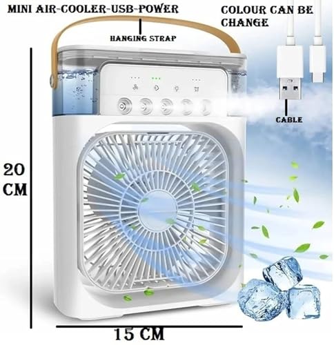 Image of Portable Air Cooler with Ice Water Tank, Personal Evaporative Cooler Fan with LED Lights and Handle
