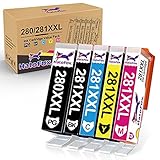 HaloFox Compatible Ink Cartridge Replacement for Canon 280 281 PGI-280XXL CLI-281XXL for Canon Pixma TR8520 TR7520 TS6120 TS6220 TS6320 TS6300 TS6200 TS6100 TS9520 TS9521C Printer Ink (5 Pack)