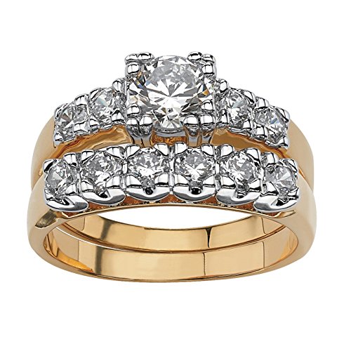 Palm Beach Jewelry 18K Yellow Gold Plated Round Cubic Zirconia Two Tone Bridal Ring Set Size 7