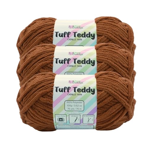 Okeydokeys Super Bulky Chenille Yarn Size 6, 3-Pack (300g/228y), Thick