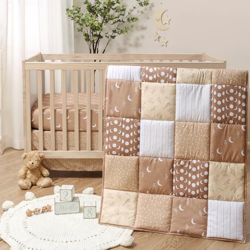 Image of The Peanutshell Crib Bedding Set for Girls or Boys, Boho Celestial Nursery Decor, Gender Neutral Baby Bedding, 3pc Moon, Sun, Stars