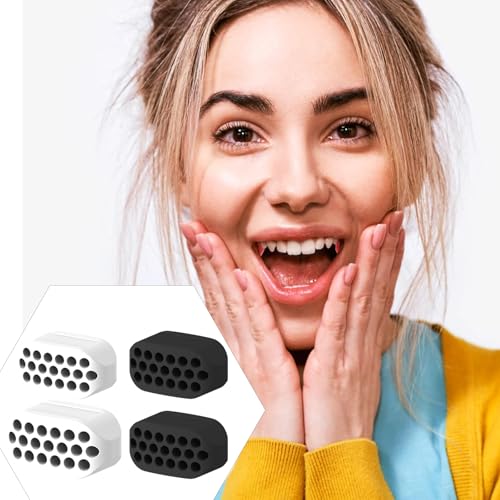 Image of 4PCS Jawline Exerciser, Jawline Shaper for Men and Women, Face Exercise Tool, Silicone Jaw Trainer for Defined Jawline, Double Chin Reducer, 2 Black and 2 White