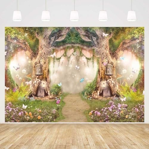 MEHOFOND Toile de Fond 2,1x1,5 m Toiles de Fond de la forêt de Conte de fées Wonderland Princess Photography Props Fleur fée enchantée Fond Photo pour décoration de fête Papier Peint Tires Studio