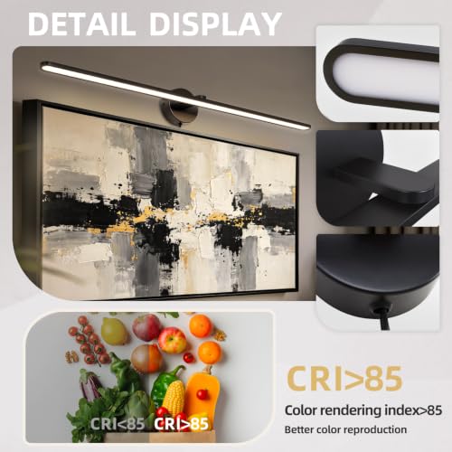 Image of 32 inch Plug in Bathroom Vanity Light Fixtures Modern Black Vanity Lights Over Mirror, 3000k Warm Light Non-Dimmable 18w Eye-Friendly Picture Light Led Wall Lights for Art,Poster,Gallery