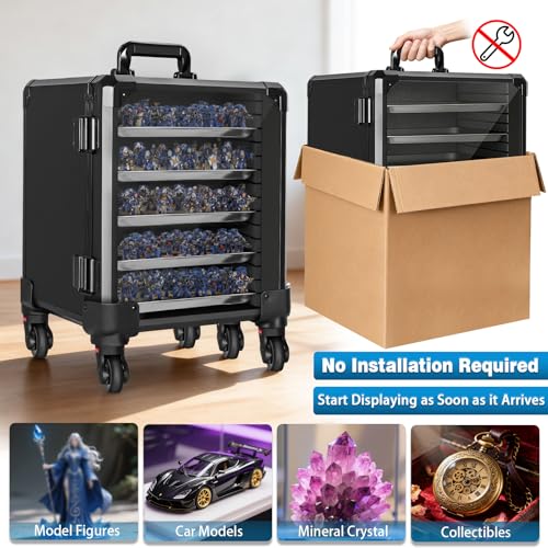 WELIDAY Miniatures Storage Case Miniatures Transport Case Aluminum Alloy Frame Display Case with Lock and Trolley (Medium Size) - image 5
