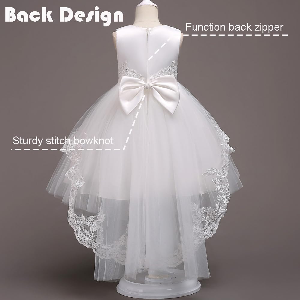 Girl Dress Embroidery Birthday Sleeveless Wedding Trail Puffy Tulle Layer Skirt Hem