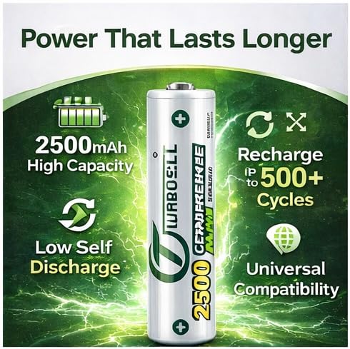 Image of AA Rechargeable Battery 2500mAh 1.2V Ni-MH | High Capacity Low Self Discharge | Pack of 2 Suitable for Camera, Remote, Toys, Flashlight, Game Controller & More