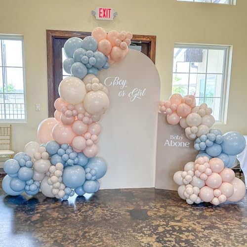 Image of Zesliwy Gender Reveal Balloons Garland Kit, Dusty Pink Blue Sand White | Dusty Pink and Dusty Blue Sand White Balloons, for Gender Reveal Birthday Bridal Shower Party Decoration