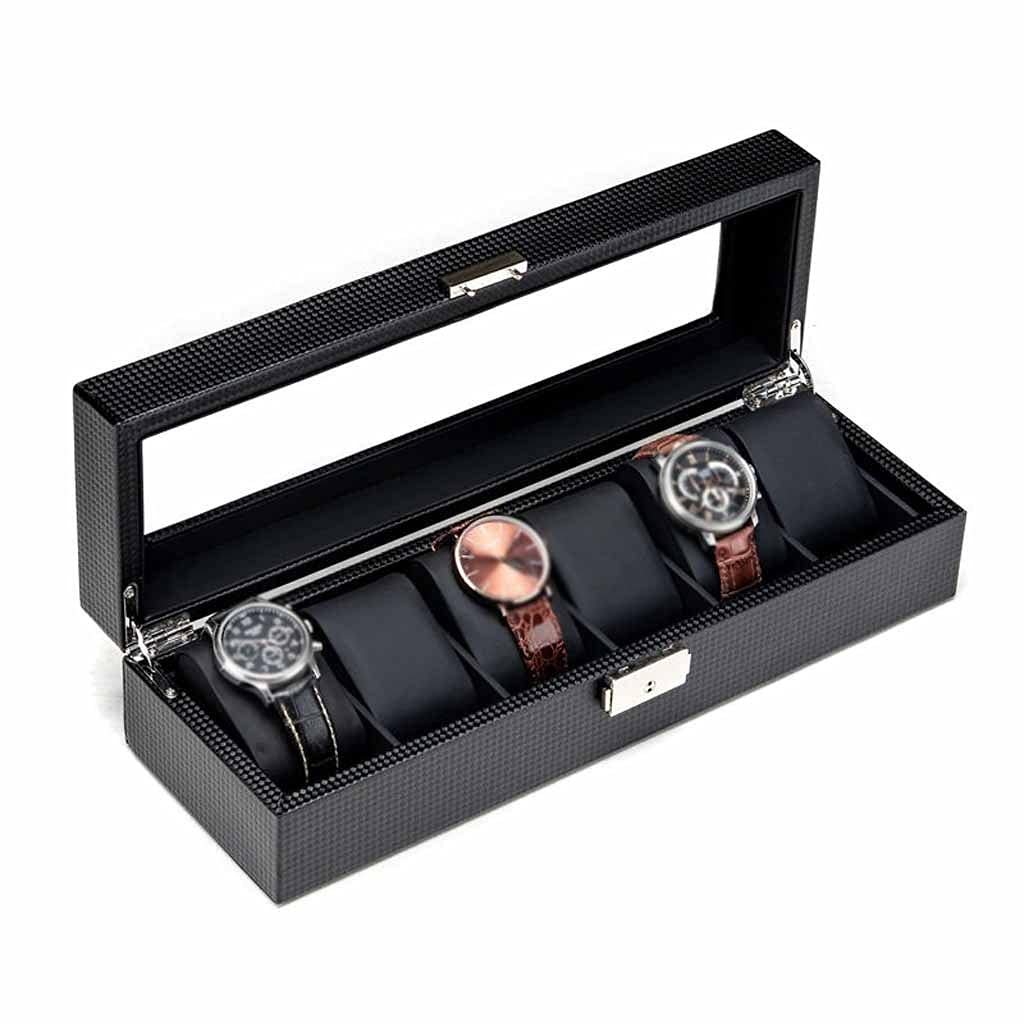 XBTGS Aufbewahrungsbox aus Kohlefaser, für Uhren, mit Schloss, Schmuck-Geschenkbox, Schwarz