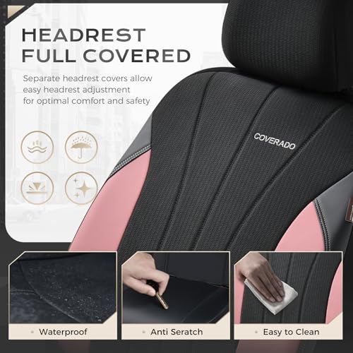Image of Coverado Automotive Seat Covers Front Seats, Luxury, 2-Pack, Mesh Design, Pink Driver Seat Protectors, Universal Fit for SUVs, Trucks, Sedans