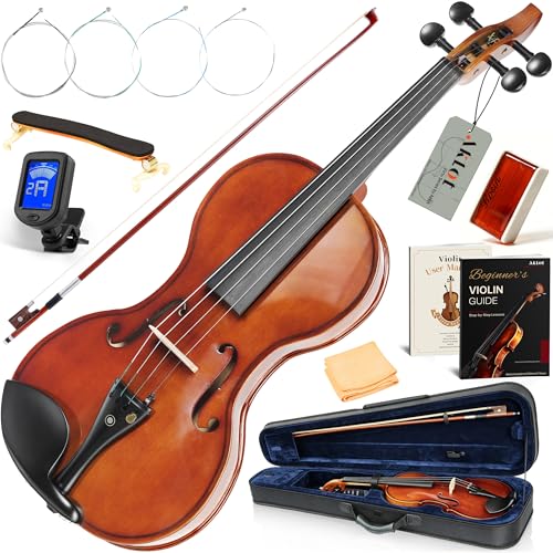Image of AKLOT 4 /4 Full Size Violin: Ergonomic, Stable Tuning, Anti-crack Solid Wood, Premium Ebony, For Beginners, With Hard Case, Tuner, Spare Strings, Bow, Shoulder Rest, Lesson Book, Fingerboard Stickers