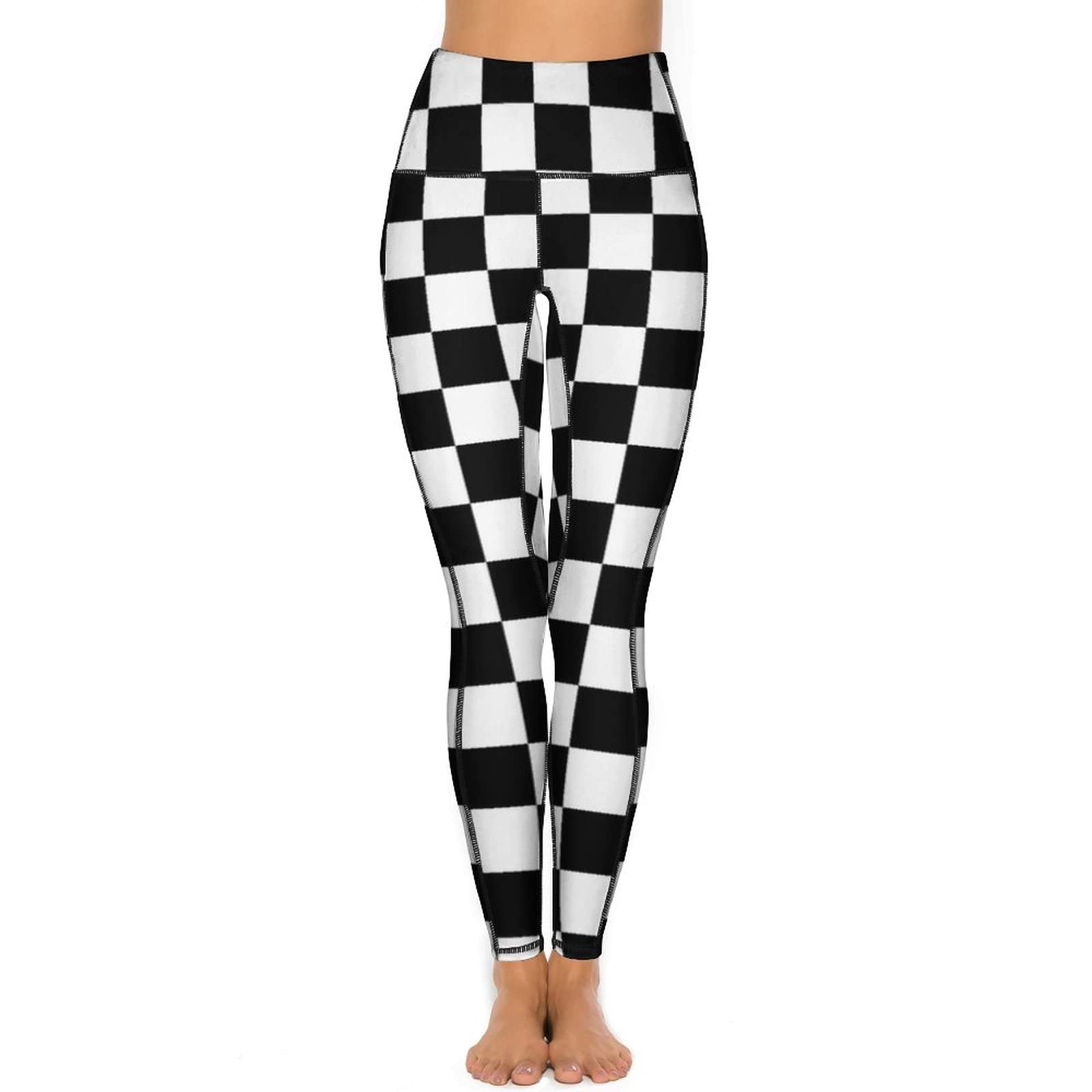 Bagea-Ka Race Checkered Flag Pattern High Waisted Leggings for Women Yoga Pants with Pocket Workout Sports Athletic