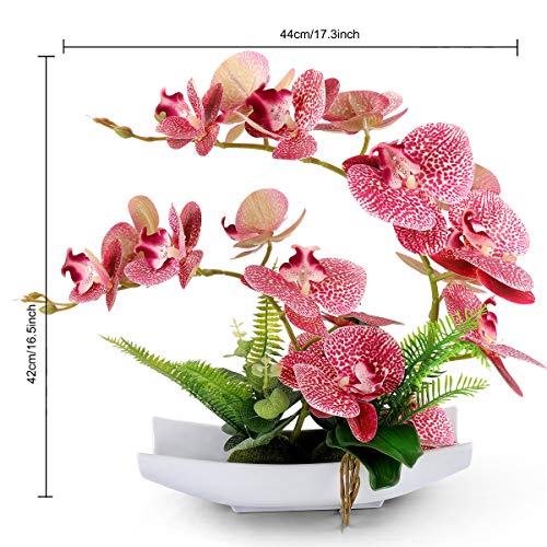 Yobansa Orchid Bonsai Artificial Flowers With Imitation Porcelain Flower Pots Phalaenopsis Fake Flowers Arrangements For Home Decoration (Deep Pink) #TOP3