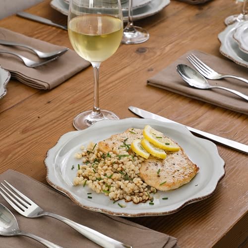 Image of Gibson Elite Kennon Road Plates and Bowls Set, 12-Piece Dinnerware Set, White Scalloped Stoneware Dishes, Dinner Plates, Salad Plates & Cereal Bowls, Reactive Glaze