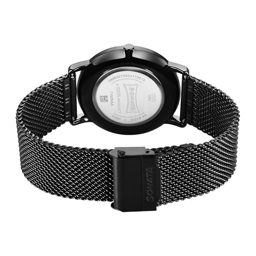 Image of Sonata Sleek Quartz Analog Black Dial Black Stainless Steel Strap Watch for Men