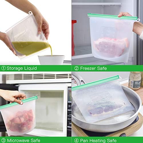 【Upgrade】Cadrim Reusable Extra Thick Silicone Food Storage Bags - 6 Packs Zipper Freezer Bags For Marinate Meats Sandwich, Snack, Cereal,Fruit Meal Prep, Leakproof, Dishwasher-Safe Lunch Storage Bags - Thumbnail 4