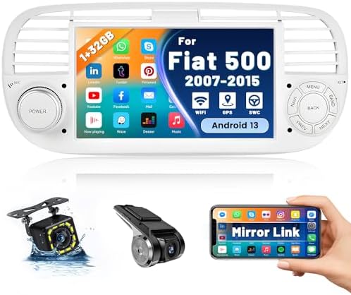 Autoradio Per Fiat 500 2007-2015 - 7 Pollici Con Wireless CarPlay E Android Auto, Colore Bianco