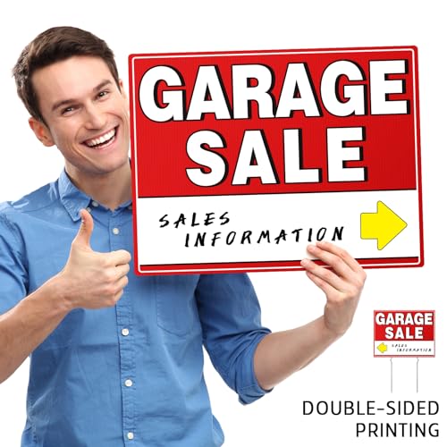 7 pcs garage sale sign with metal stakes 1734 x 1334 double-sided with 20 directional arrow stickers large yard weather-proof