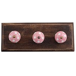 IndianShelf Handmade Dot Key Hooks Hangers Coat Holders Wall Hanging Clothes Mount Hat Mug Kitchen Utensils Bathroom (Wooden_Pink_4 Inches)-2 Piece