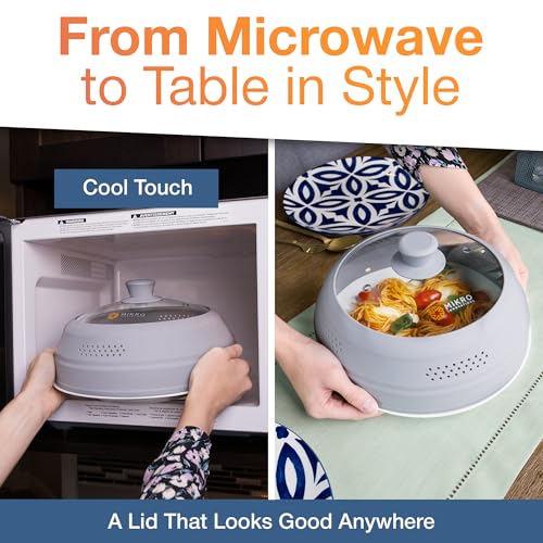 Image of Mikro Innovations Glass & Silicone Microwave Splatter Cover - Tall and Collapsible Design that fits 6-10.5in Plates and Bowls - Space Saving, BPA Free & Dishwasher Safe (1, Gray, large)