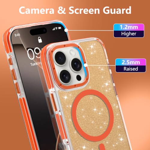 Image of Magnetic Case for iPhone 16 Pro Max [Compatible with Magsafe] [Bling Glitter Fluorescent Design] [1 Screen Protector] Slim Translucent Matte Case for iPhone 16 Pro Max 6.9 inch 2024, Orange