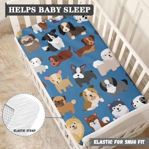 Image of Cute Dog Funny Animal Baby Crib Sheets for Boys Girls Fitted Crib Sheets Kid Crib Fitted Sheets Crib Cover Single Pack 28 inchx52 inch