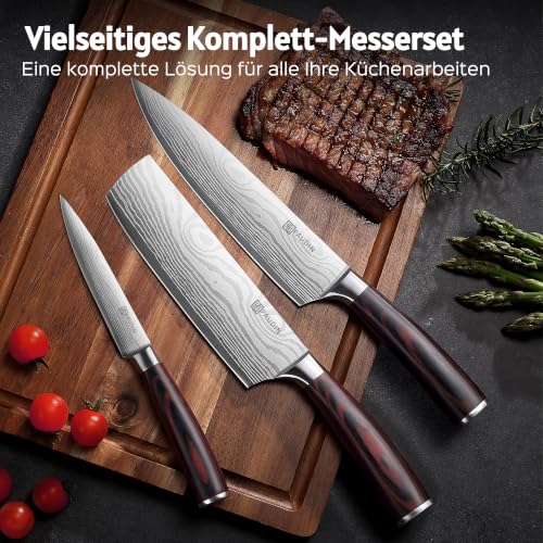 PAUDIN 3-tlg Küchenmesserset, 5Cr15MoV Stahl Pakkaholzgriff Superscharf – Ansicht 5