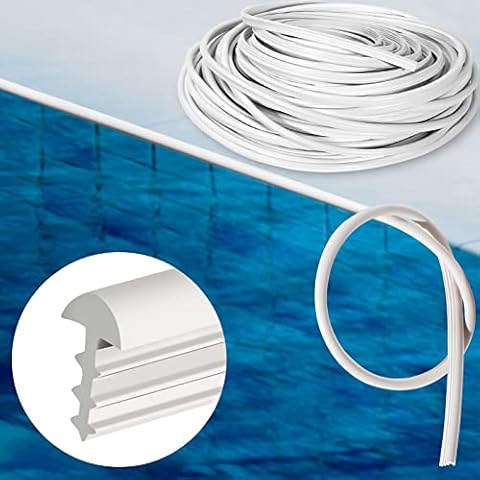 PAMASE 120ft Liner Lock - Inground Swimming Pool Beaded Wedge T-Shape Lock Roll, Flexible PVC Pool Liner Patch Kit for Above-Ground Pool - White Cover