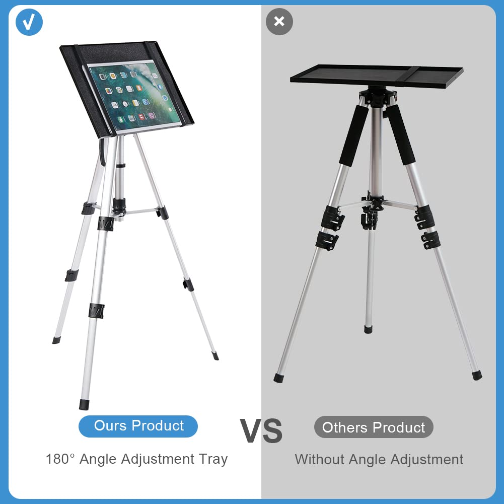 unho Trépied Vidéorojecteur en Aluminium, Support Projecteur Hauteur Réglable 53-138cm Table pour Videoprojecteur avec Plateau et Sac de Transport Idéal pour Studio Scène Réunion - Argenté