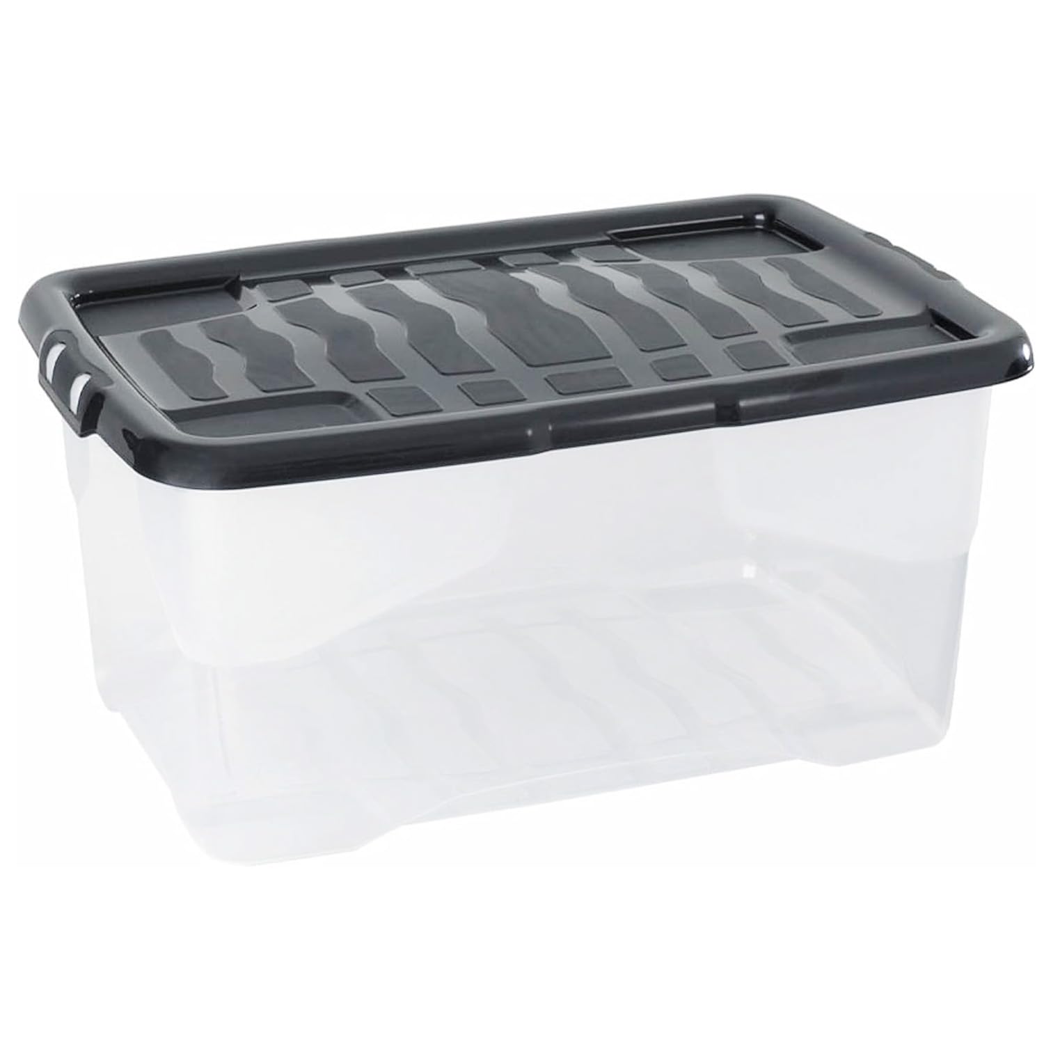 STAR SUPPLIES Strong Stackable Clear Transparent Base Storage Containers With Black Lids For Home & Office (1, 30 Litre)