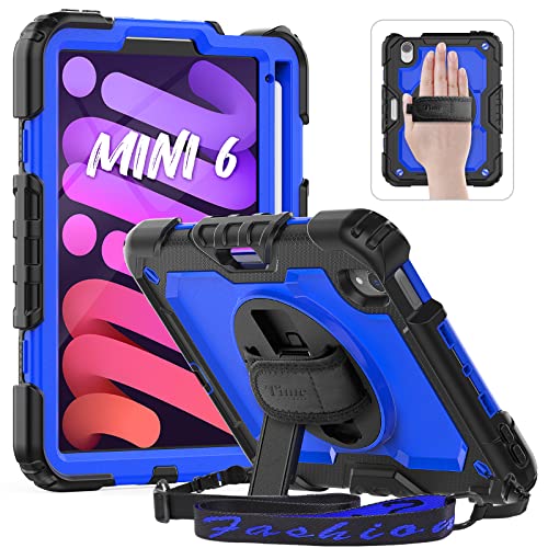 Timecity Case for iPad Mini 6 2021 8.3 inch, Full-Body Drop Protection Case with Screen Protector Pencil Holder &360 Rotating Stand Hand/Shoulder Strap for iPad Mini 6th Generation 8.3'' -Dark Blue