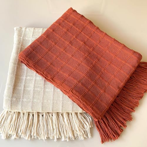 kit 2 Manta Para Sofá E Peseira De Cama Terracota E Cru Detalhe E...