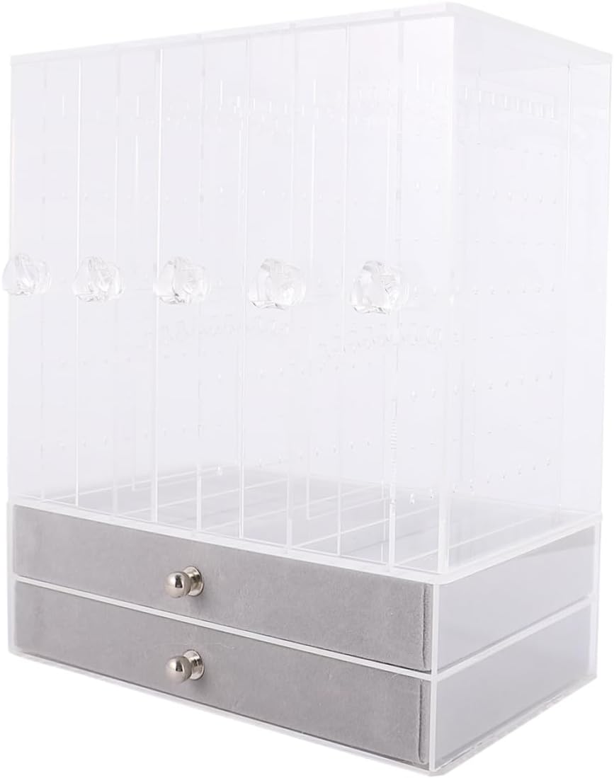 Acrylic Jewelry Display Box Organizer Xmas with 5 Doors and 2 Drawers