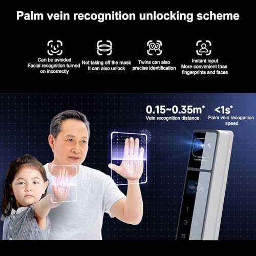 Smart Lock 2,4 GHz WiFi Keyless Eingangstür Schloss Griff Aluminium Biometrische Tür Ty App für 40-120 Mm Dicke Büro Home Schlafzimmertür (Schwarz) – Bild 3