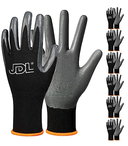 Jdl Safety Work Gloves Touch Screen Non-Slip For Men Women Non-Slip,Nitrile Rubber Coated Working Garden Gloves Bulk With Grip,Palm Dipped Oil Resistant And Hand-Friendly 6 Pack(Black Xxl) #TOP1