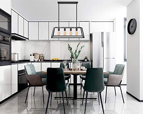 image for Kitchen Island Pendant Lighting with 4 Lamp Sockets, Pynsseu Matte Bla