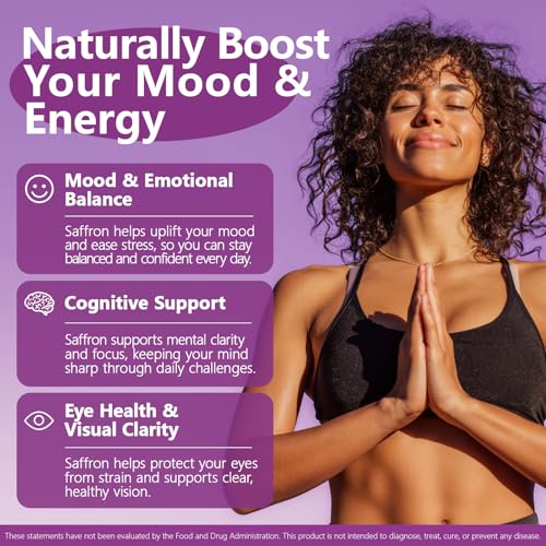 Saffron Supplements 88.5MG | 90 Vegan Capsules, Happy Saffron Extract for Mood Energy Eye Focus Support for Women & Men, 100% Pure Ingredients, Made in USA, Non-GMO & Gluten-Free - Image 5