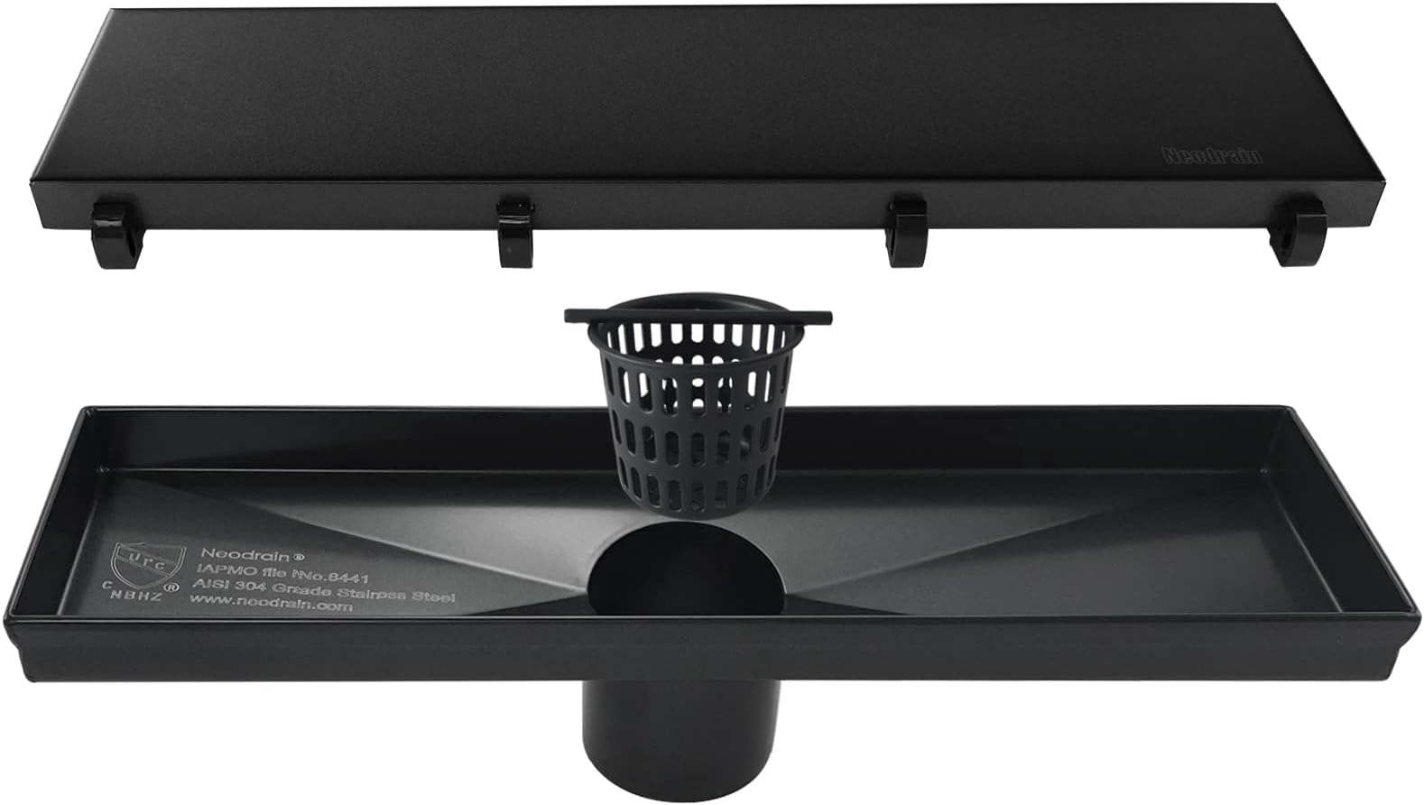 Neodrain 12-Inch Linear Shower Drain- with 2-in-1 Flat & Tile Insert Cover, 304 Stainless Steel Rectangle Shower Floor Drain,Floor Shower Drain,Shiny Black