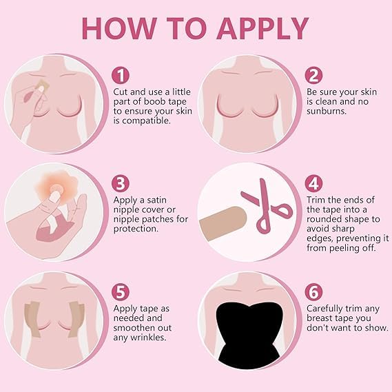 Image of ZEECOM Boob Tape Boobtape for Women, Double-Sided Fashion Tape for Large Breasts, Extra Long Roll Body Tape with 2 Pcs Silicon Reusable Nipple Covers for Women with Lift