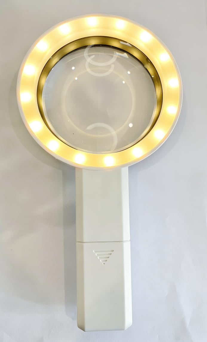 Lupa de mano con luz LED, aumento combinado de 10X y 25X, lente grande (25.0)